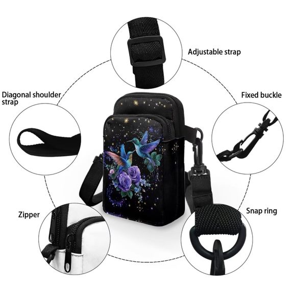 Hummingbird Small Crossbody Bag Canvas Cross Body Purses Rose Mini :P - Picture 4 of 6